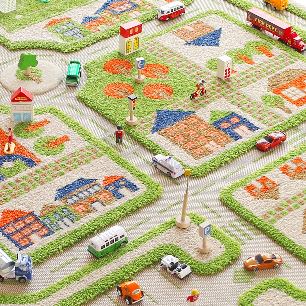 IVI 3D Play Carpet 71 x 52.5-inch Green Traffic Floor Rug Mat for Kids, Large - VMInnovations
