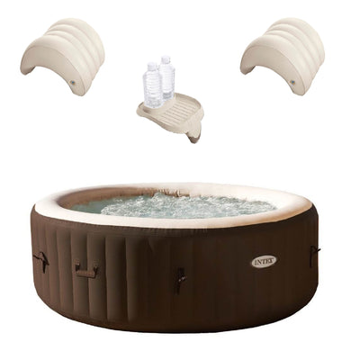 Intex 4 Person Hot Tub Spa w/ Cup Holder Tray & Inflatable Headrest (2 Pack)