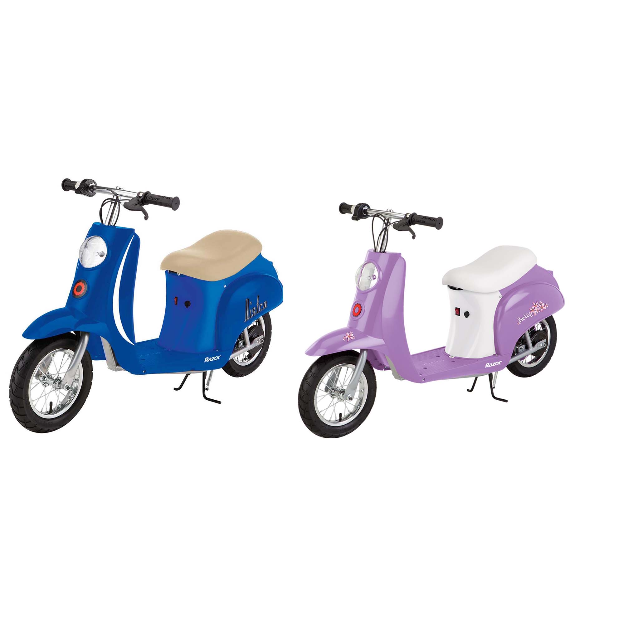 Razor Pocket Mod Miniature Euro 24V Electric Power Retro Scooters, Blue & Purple