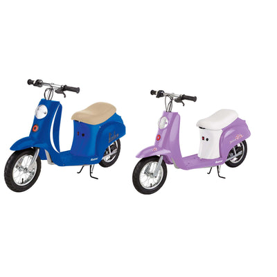 Razor Pocket Mod Miniature Euro 24V Electric Power Retro Scooters, Blue & Purple