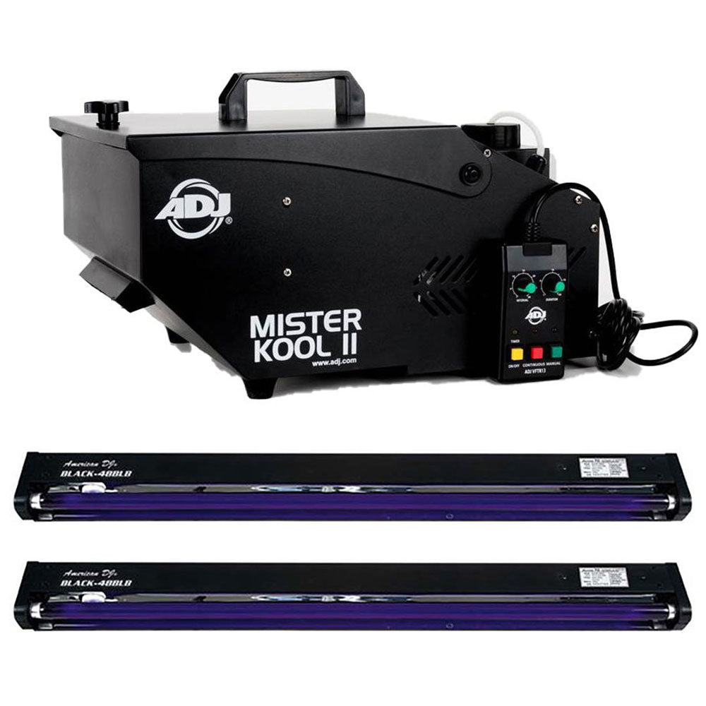 American DJ 850W 1 Liter Fog Machine w/ 48 Inch UV Black Pro Black Light(2 Pack)