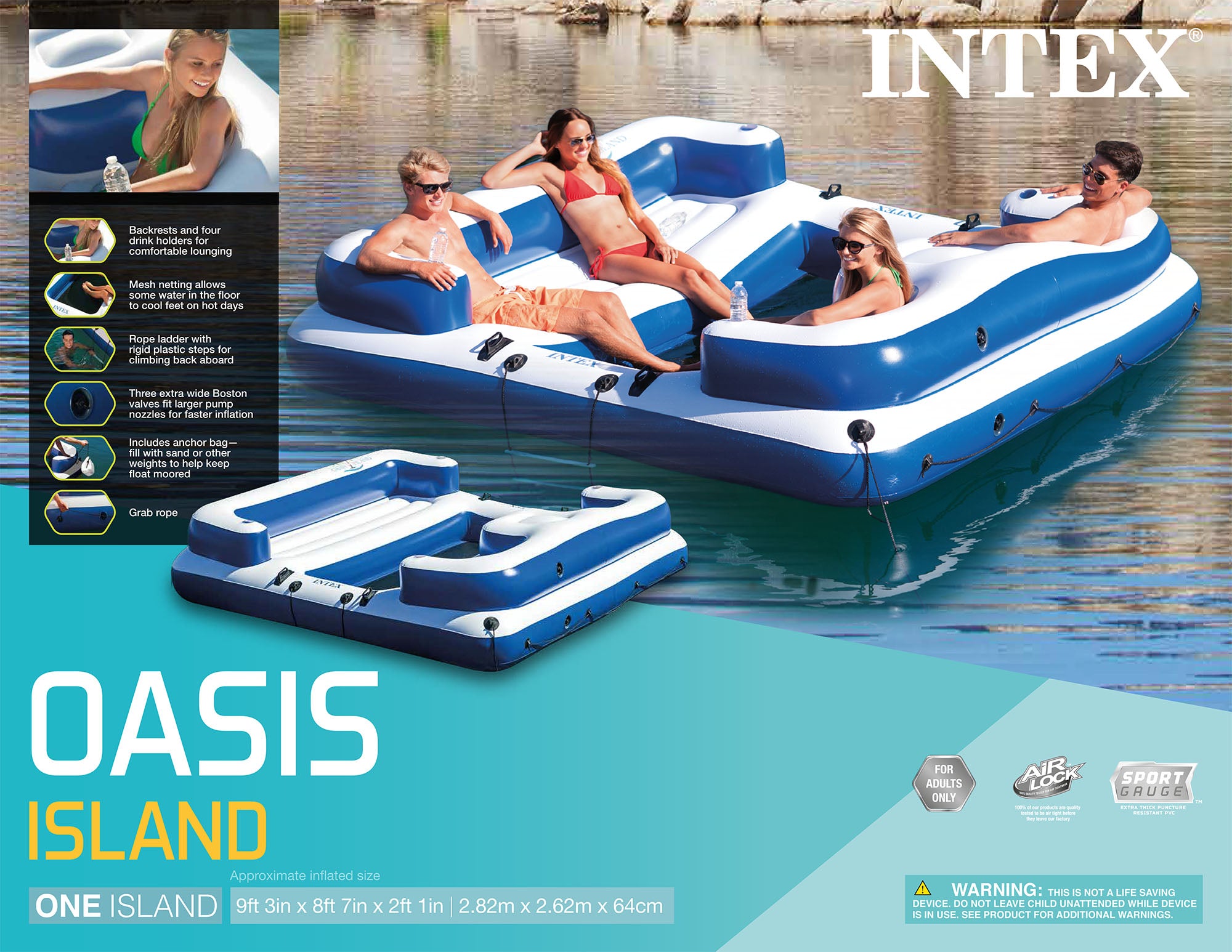 Intex Oasis Island Inflatable Giant 5 Person Lake/River Floating Raft (Open Box)