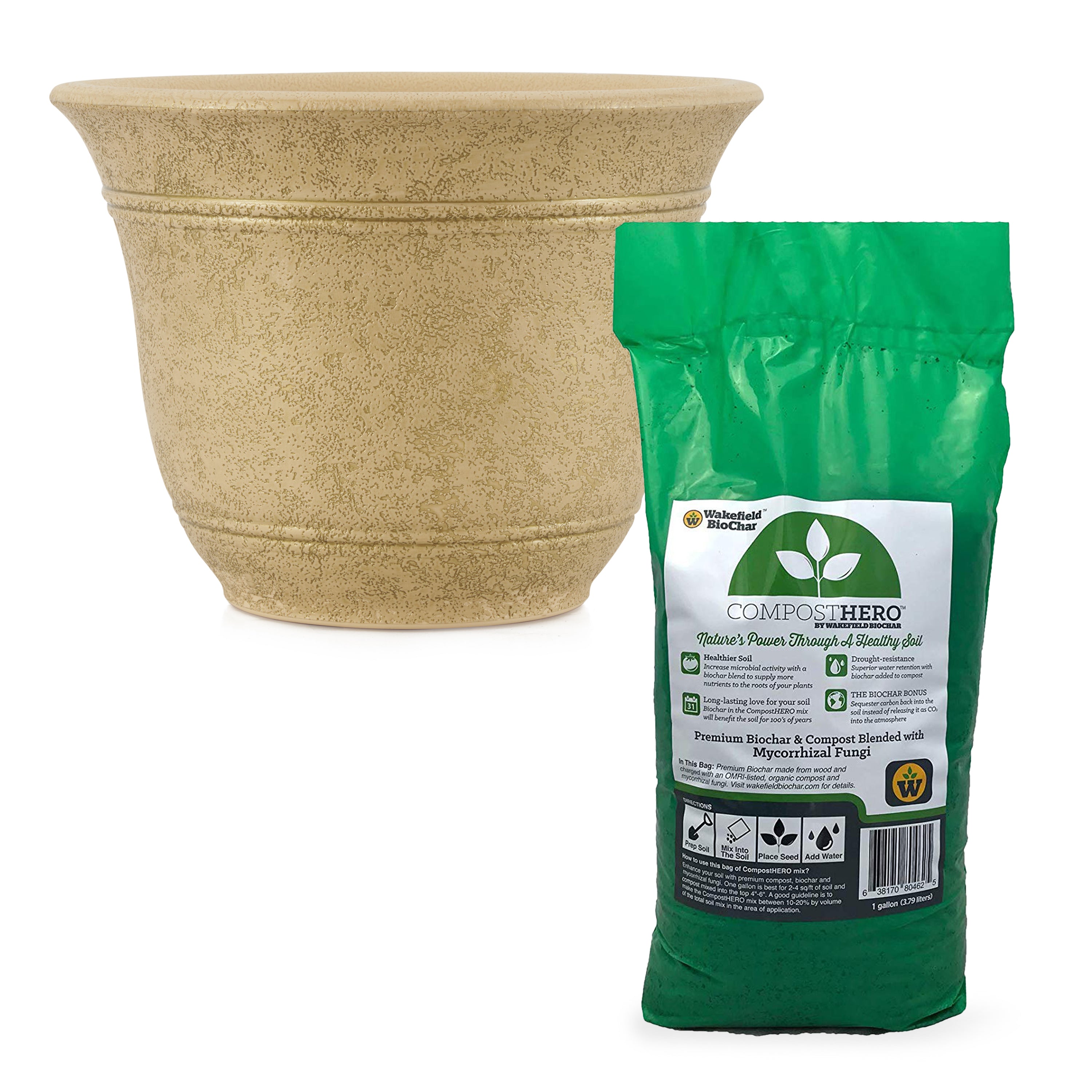 HC Companies 10in Sierra Planter, Arizona Sand & Wakefield HERO 1gal Compost