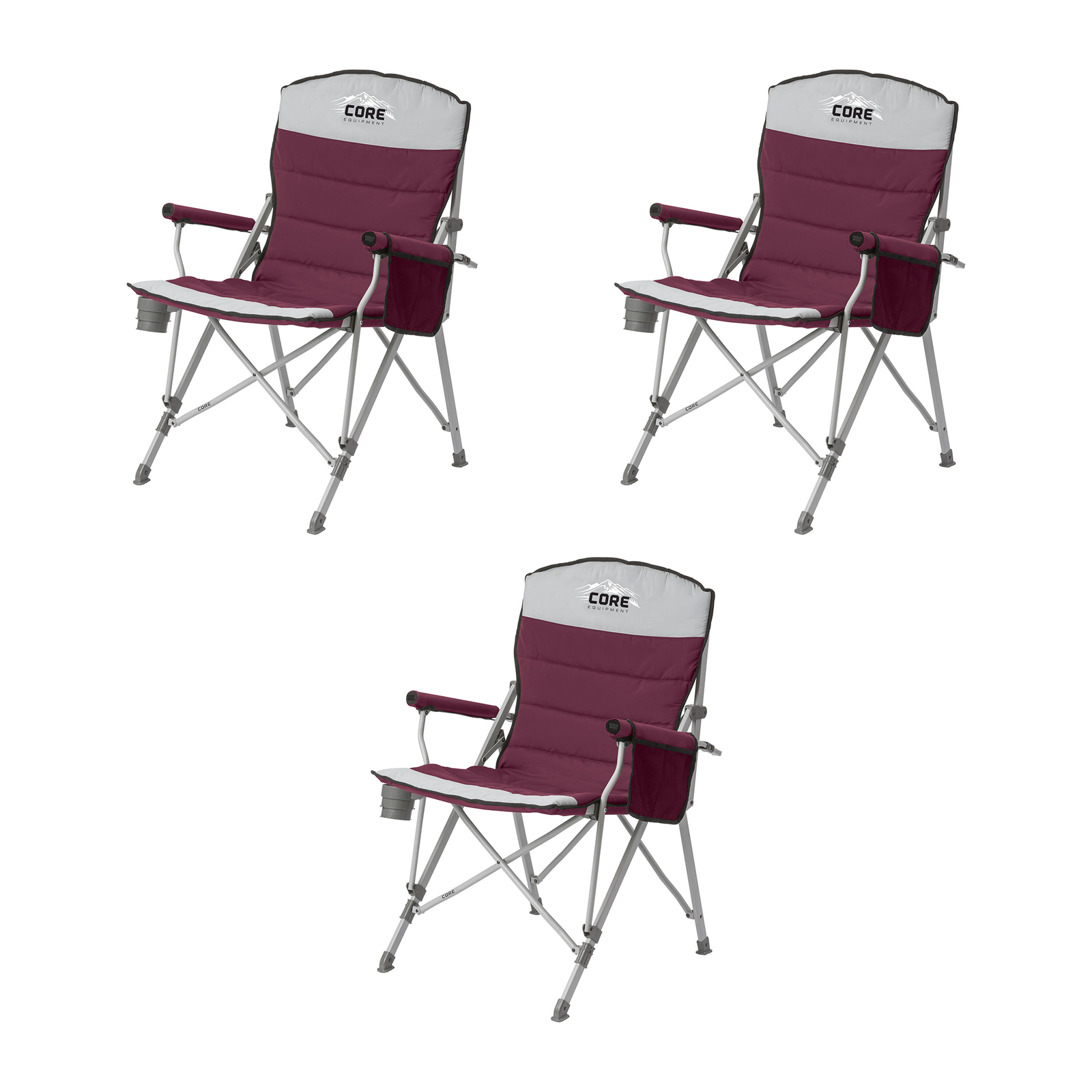 CORE 300 Pound Capacity Polyester Padded Arm Chair with Carry Bag, Gray (3 Pack) - VMInnovations