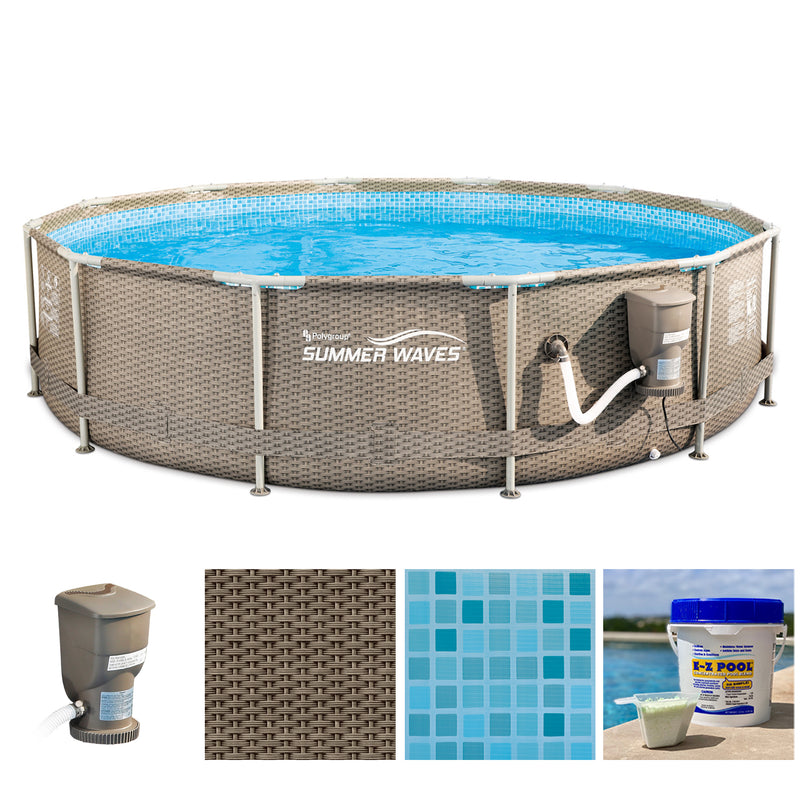 Summer Waves P20012335 12in x 30ft Above Ground Frame Swimming Pool Set, Tan