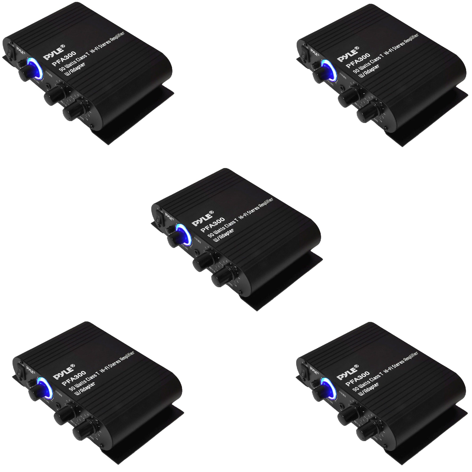Pyle 90W 2 Channel Hi-Fi Home Audio Stereo Speakers Amplifier w/Aux (5 Pack)