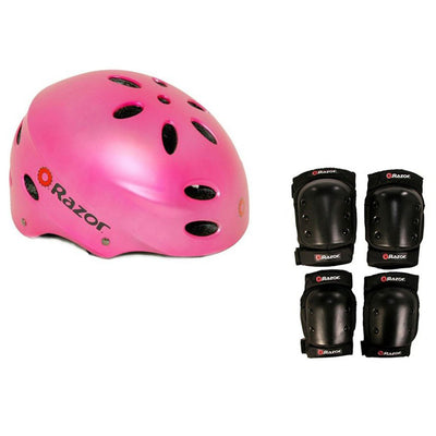 Razor V17 Youth Skateboard / Scooter Pink Sport Helmet w/ Pro Elbow & Knee Pads