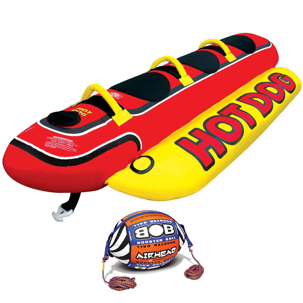 AIRHEAD Hot Dog Inflatable 3 Person Tube w/ Inflatable Buoy Booster Ball