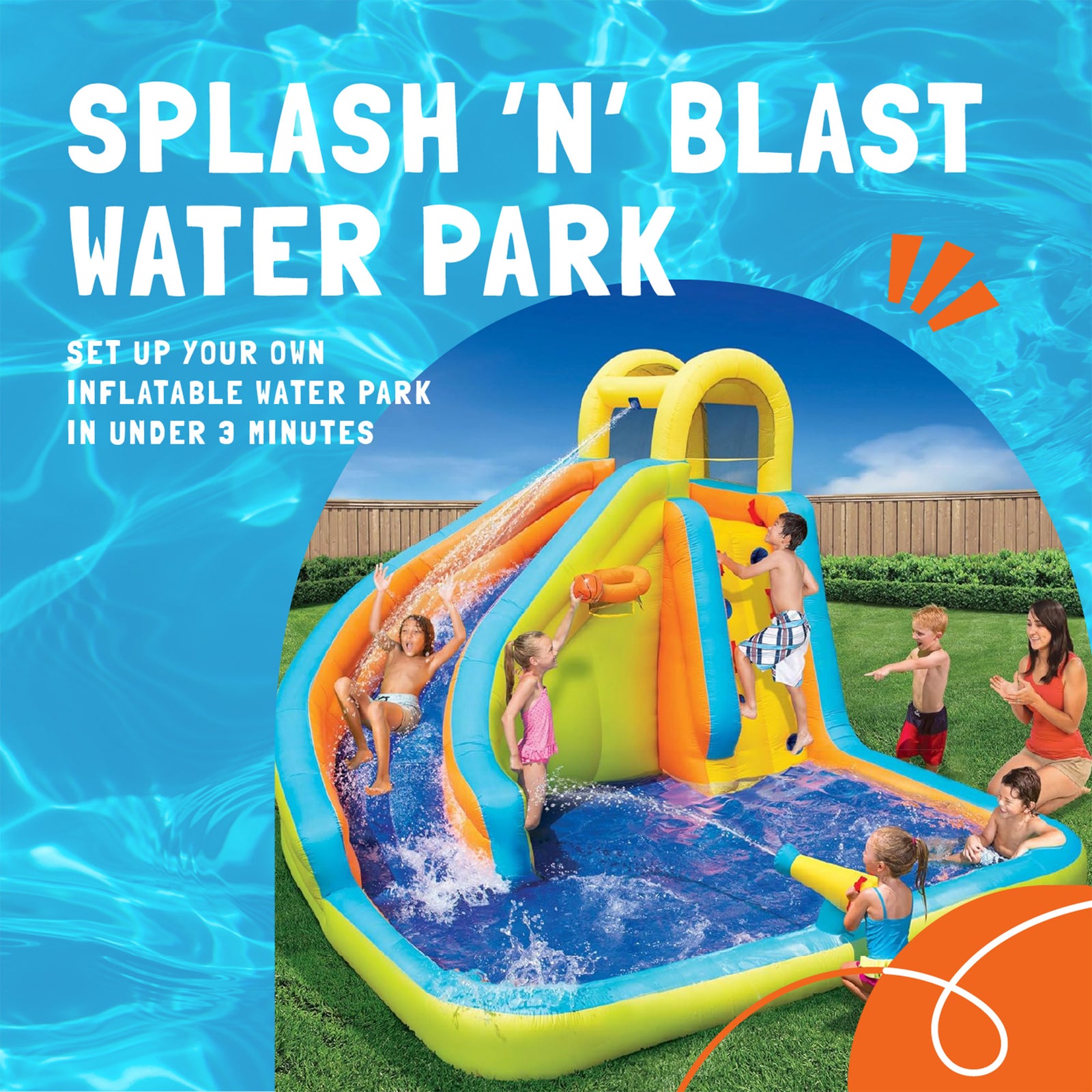 Banzai Splash 'N Blast Kids Outdoor Backyard Inflatable Water Slide Splash Park - VMInnovations