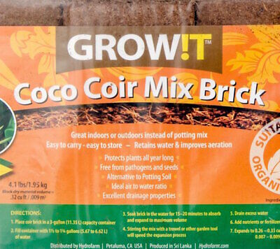 Hydrofarm GROW!T JSCPB All Natural Pathogen Free Coco Coir Mix Brick, Pack of 3