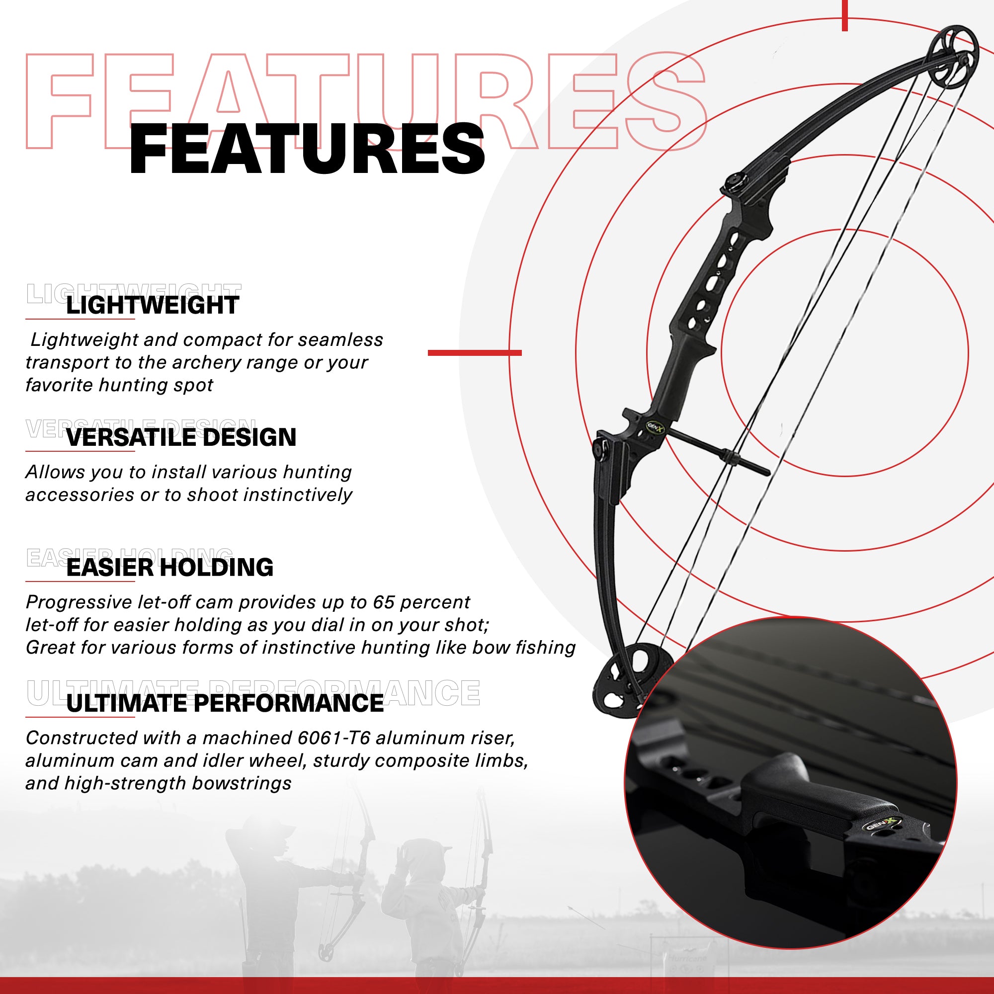 Genesis Gen-X Lightweight Archery Hunting Compound Bow, Draw Hand-Left, Black - VMInnovations