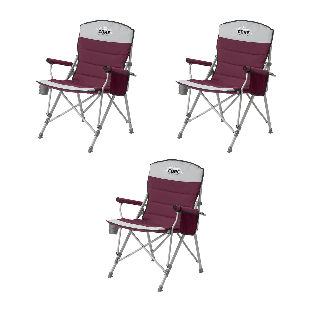 CORE 300 Pound Capacity Polyester Padded Arm Chair with Carry Bag, Gray (3 Pack) - VMInnovations