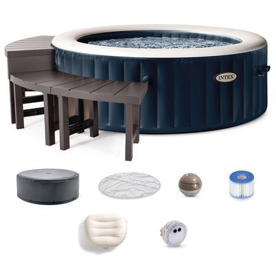 Intex PureSpa Plus Portable Inflatable Jet Spa & Medium PureSpa Benches (2 Pack) - VMInnovations