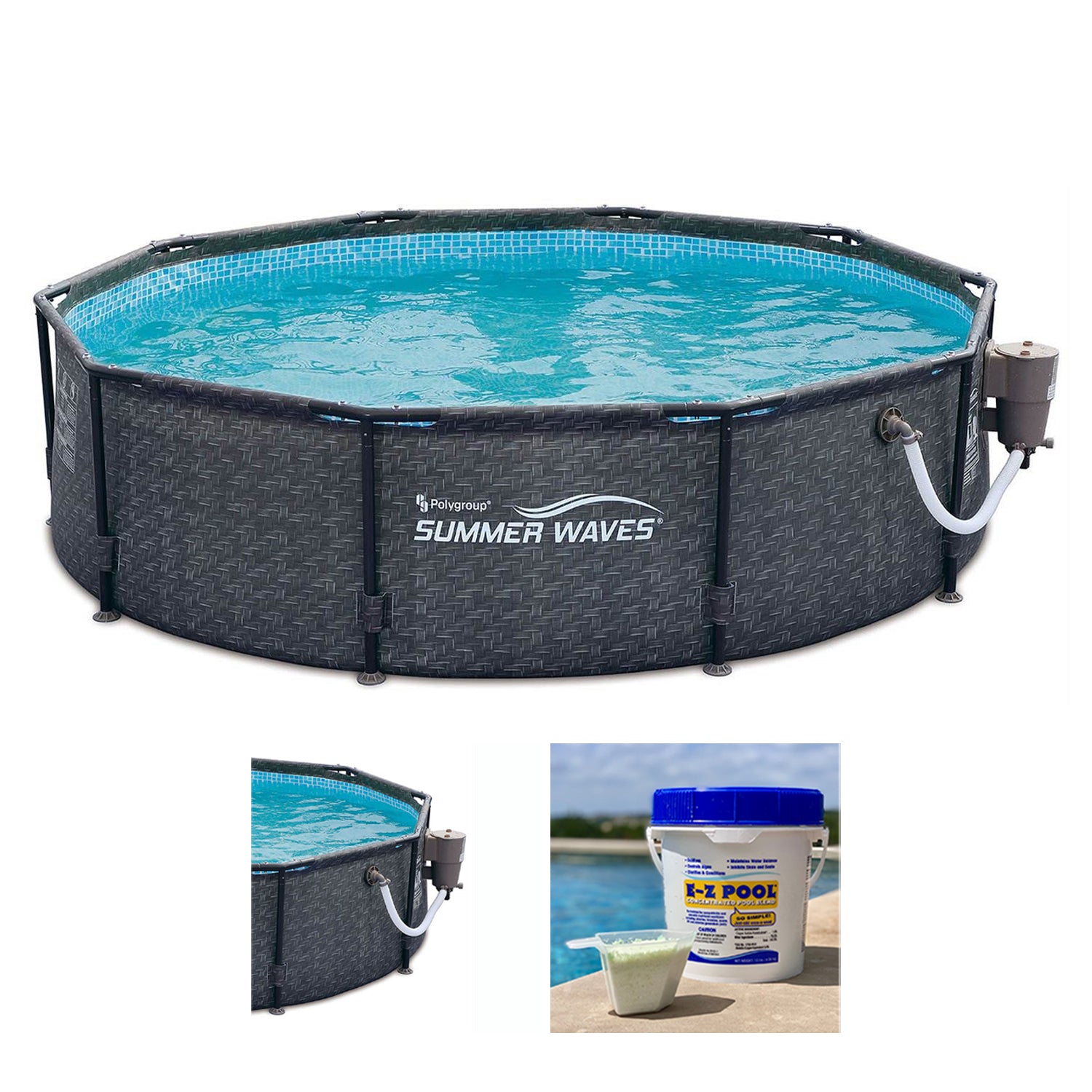 Summer Waves 10ft x 30in Outdoor Round Frame Above Ground Swimming Pool Set