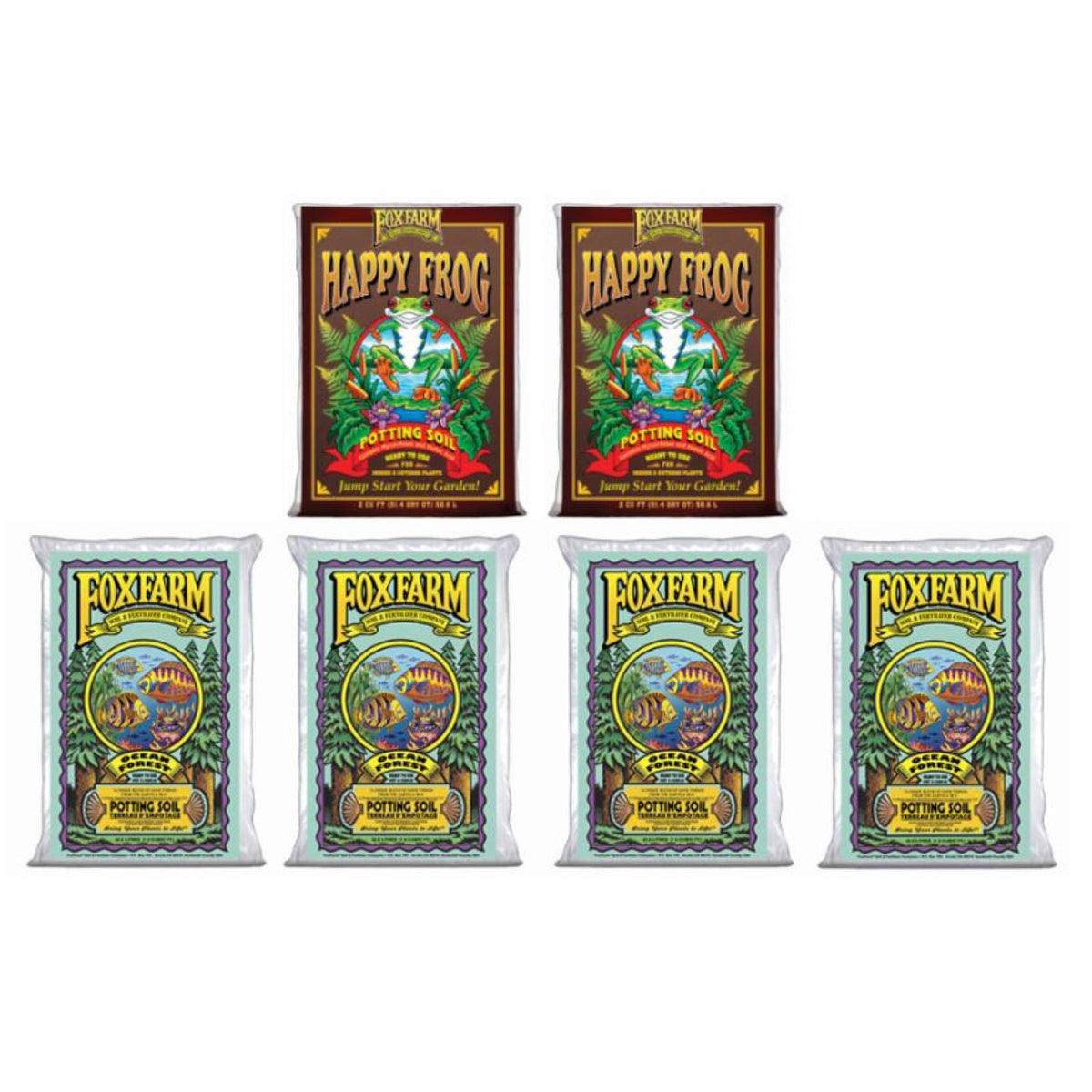 Foxfarm pH Adjusted Happy Frog Soil (2) & Ocean Forest Plant Garden Soil (4)