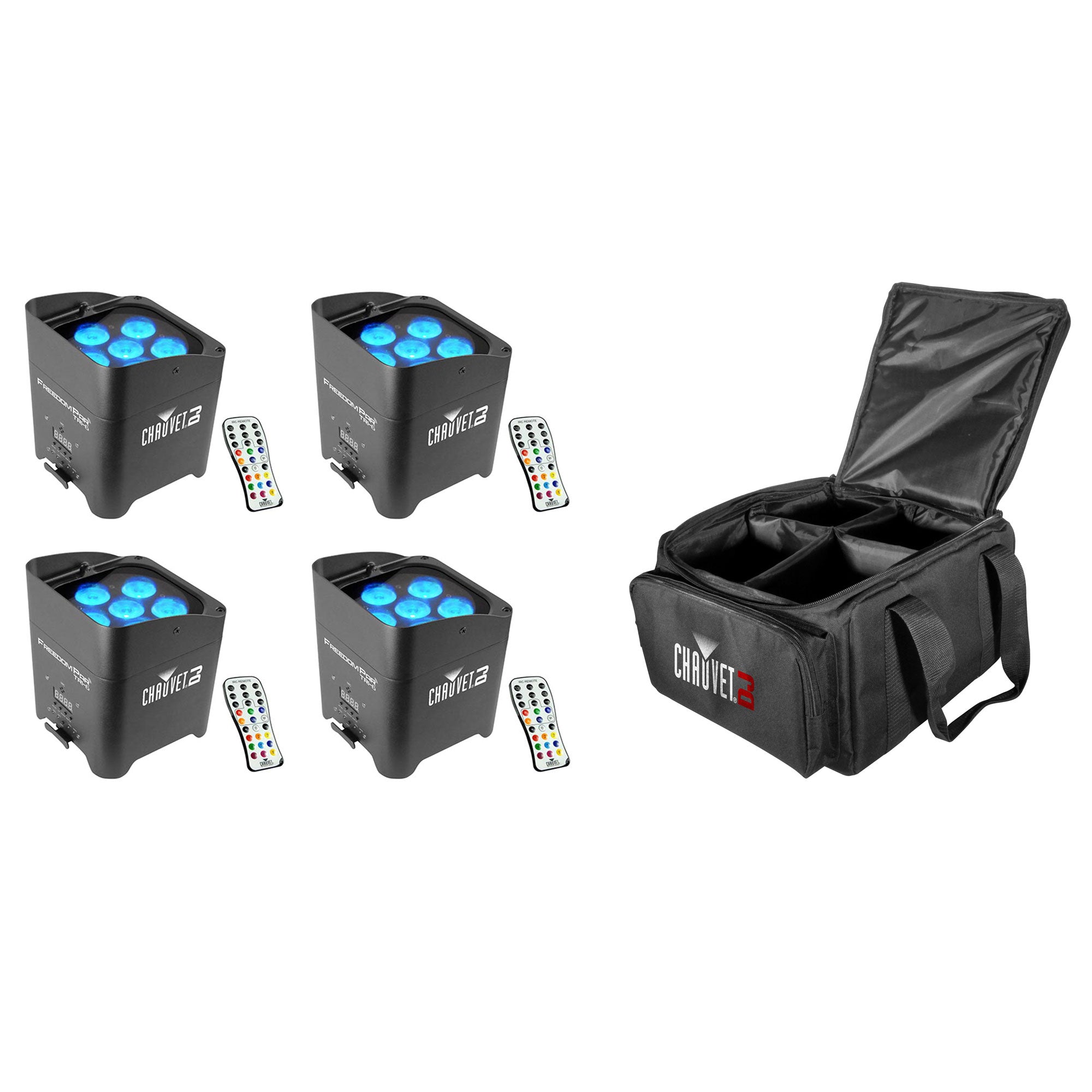Chauvet DJ Freedom Par Tri-6 Wash Light Effect w/Remote (4 Pack) & VIP Gear Bag