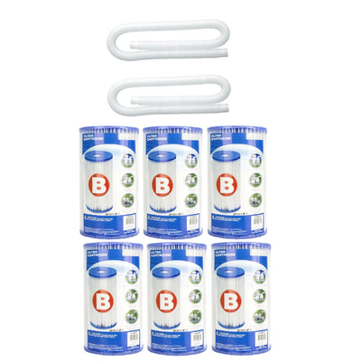 Intex 1.25" Diameter 59" Pool Pump Hose (2 Pack) Filter Cartridge (6 Pack) - VMInnovations