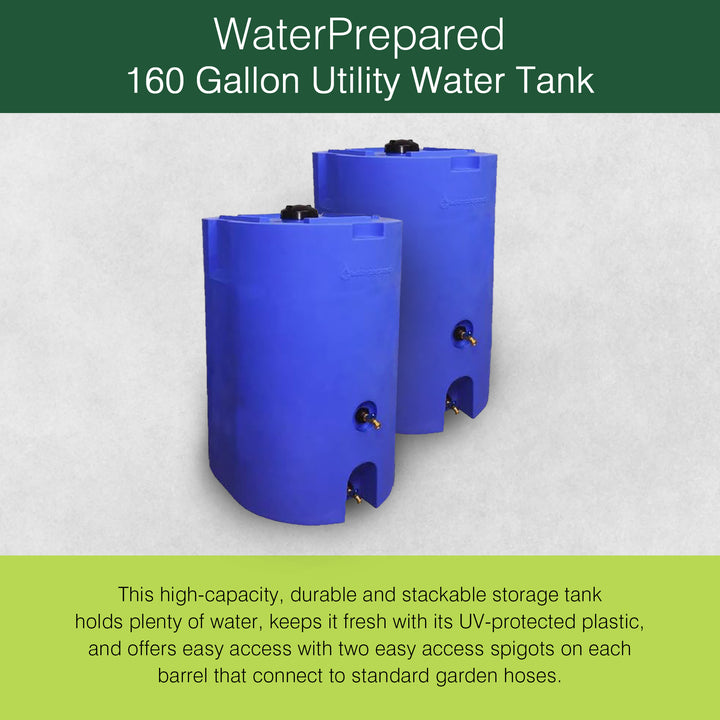 WaterPrepared 160 Gal Stackable Design Utility Water Tank w/ Large Cap, (2 Pack)