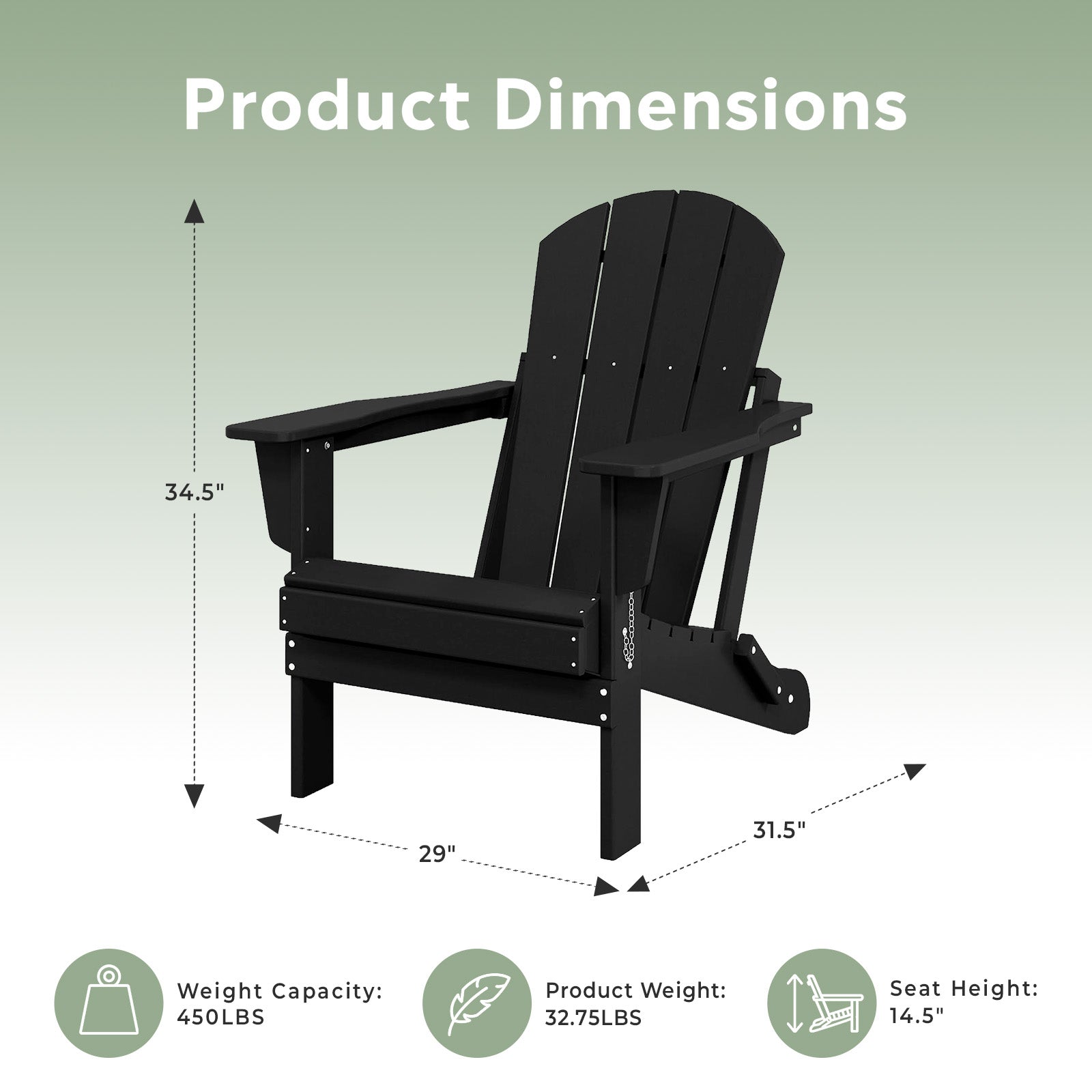 WestinTrends Malibu Classic Outdoor Patio HDPE Folding Adirondack Chair, Black