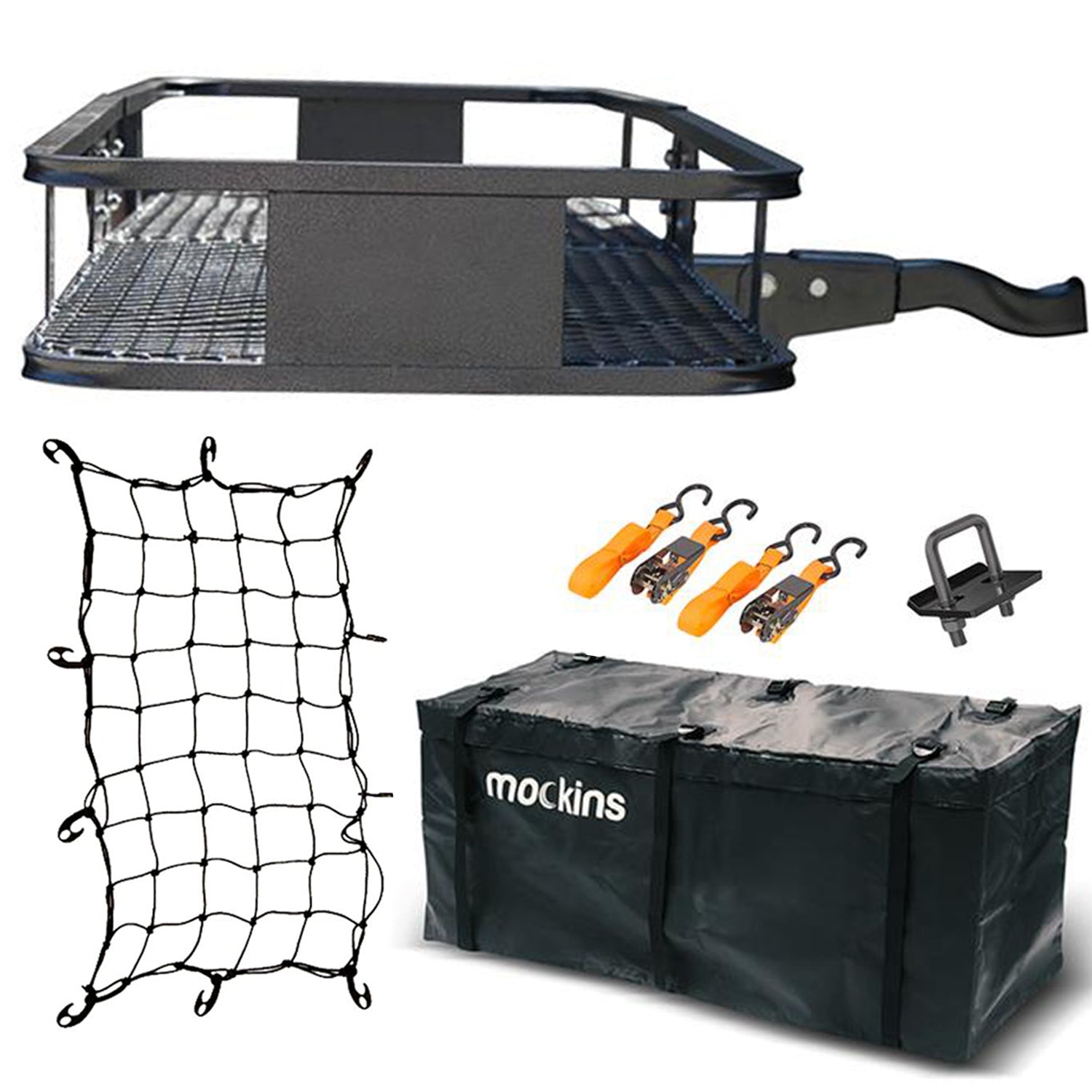 Mockins 60 x 20 Inch Hitch Mount Cargo Carrier w/ Bag, Stabilizer, Straps, & Net (Refurbished)
