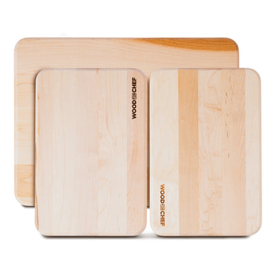 WoodFor Chef Mizu 3-Piece Maple Cutting Board Set, Edge Grain Kitchen Blocks