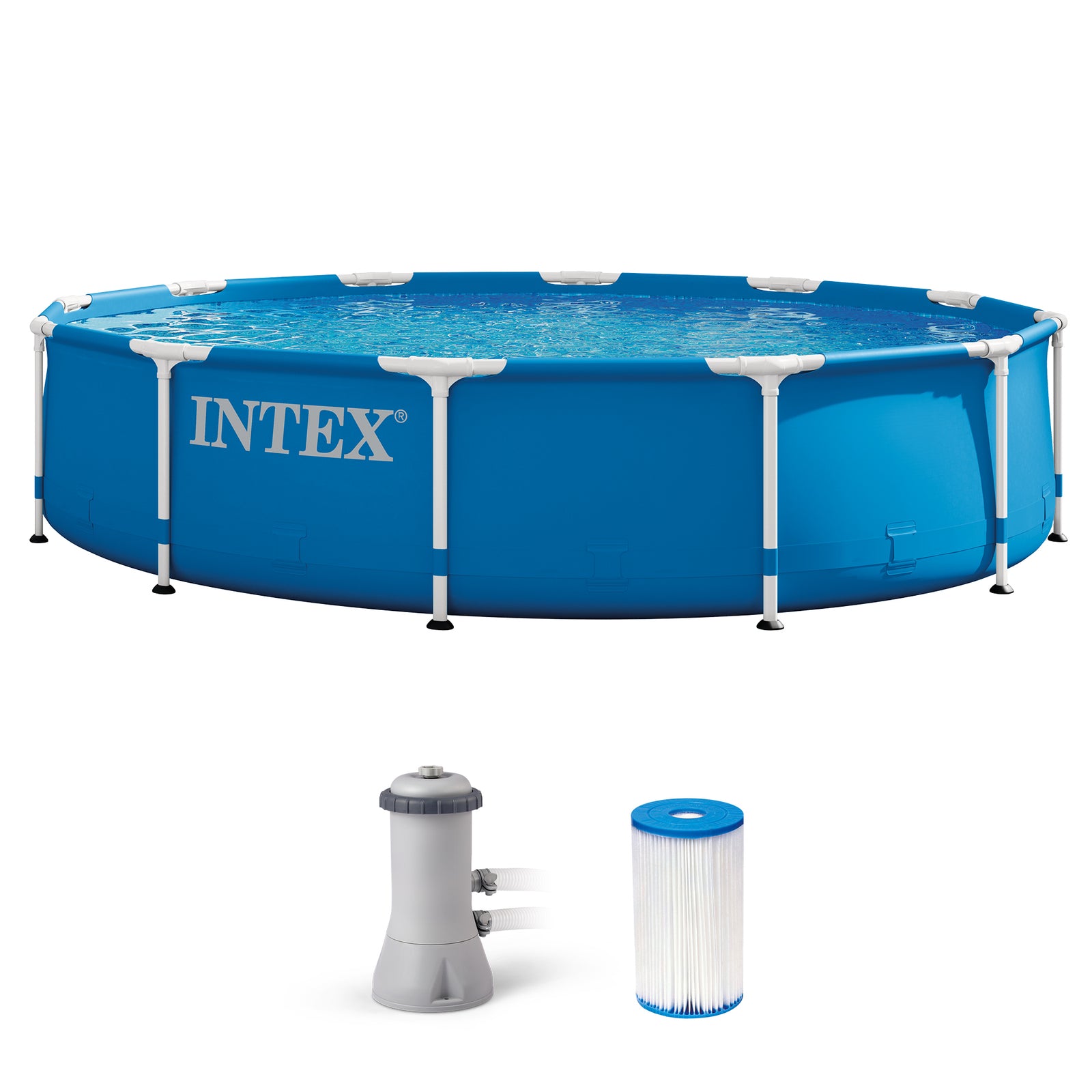Intex 28211EH 12' x 30" Metal Frame Round Above Ground Swimming Pool with Pump - VMInnovations