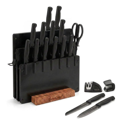 EverCook 18-Piece Knife Block Set, Nonstick Coated Blades, Black (Open Box)