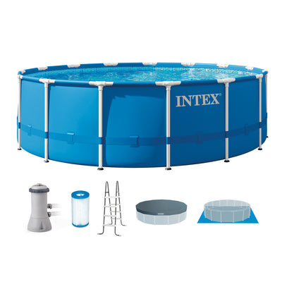 Intex 28241EH 15ft x 48in Metal Frame Above Ground Pool Set with Pump & Cover