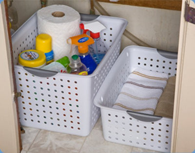 Sterilite Deep Ultra Plastic Storage Bin Organizer Basket, White (54 Pack)