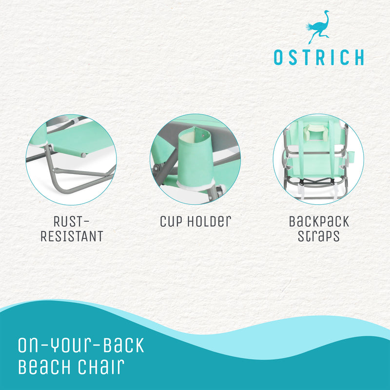 Ostrich On-Your-Back Outdoor Reclining Beach Pool Camping Chair, Teal (Open Box)