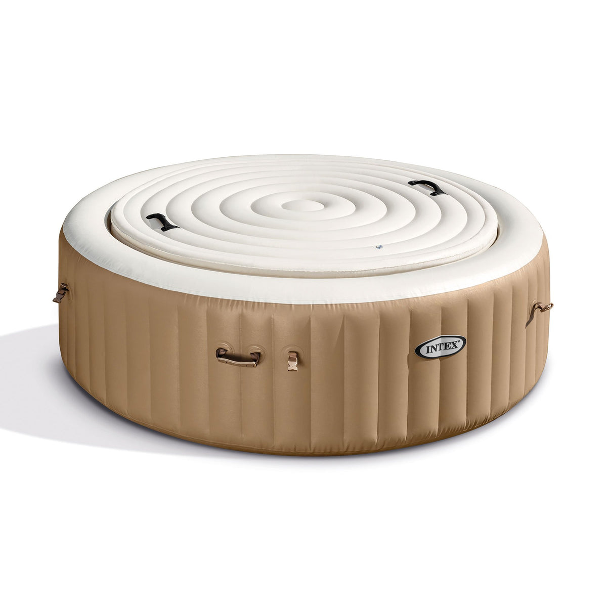 Intex PureSpa 4-Person Tan Inflatable Bubble Jet Spa Portable Hot Tub with Cover