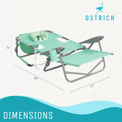 Ostrich On-Your-Back Outdoor Reclining Beach Pool Camping Chair, Teal (Used)