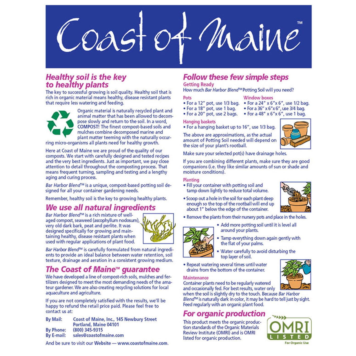 Coast of Maine Bar Harbor Blend Organic Potting Soil, 8 Quart Bag (2 Pack)