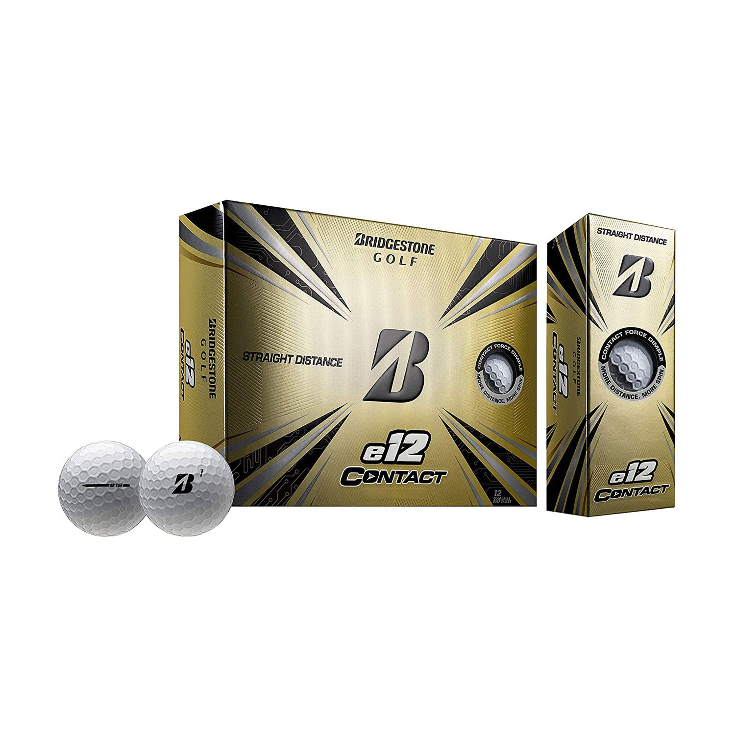 Bridgestone e12 CONTACT Series Golf Balls with Force Dimples, White, 12 Pack