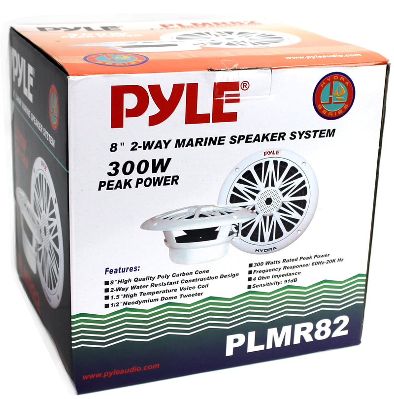 Pyle 8" 300W 2-Way Waterproof Boat Speakers White PAIR, Certified Refurbished