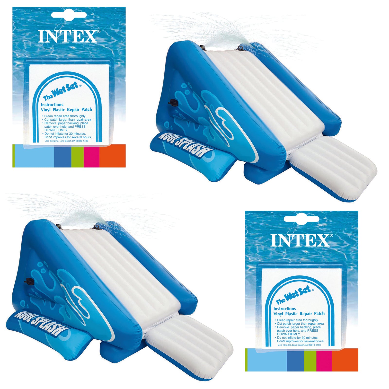 Intex Inflatable Pool Water Slide, Blue (2 Pack) & Intex Repair Kit (2 Pack) - VMInnovations