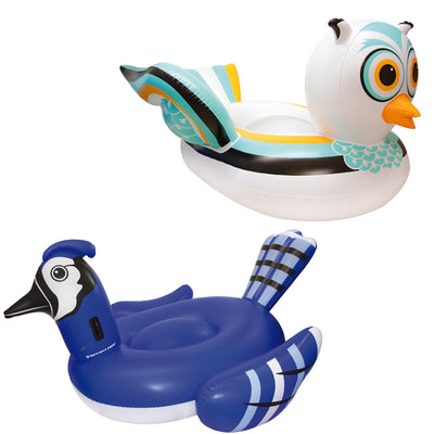 Giant Rideable Owl Inflatable Float, White Bundled w/ Giant Blue Jay Pool Float