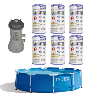 Metal Frame Above Ground Pool Bundled w/ Filter Pump & Replacement Filters (6 Pack)
