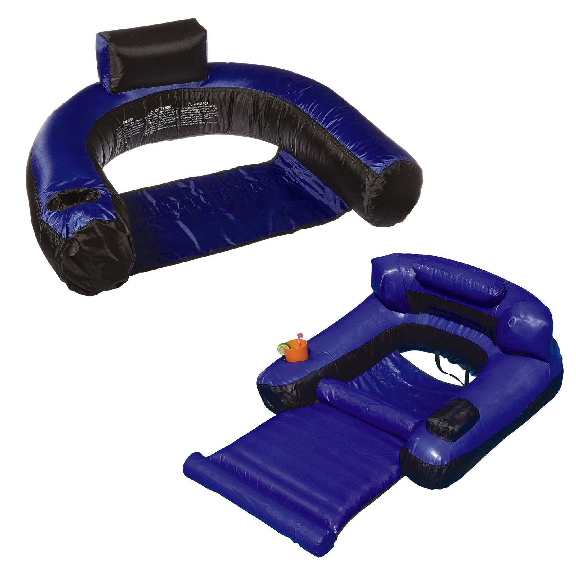 Inflatable Nylon Fabric Pool U-Seat Float Bundled w/ Inflatable Floating Lounger - VMInnovations