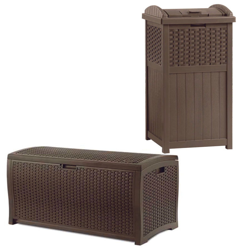 Suncast Trash Hideaway Outdoor Garbage & Outdoor Patio Storage Deck Box, Brown