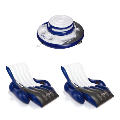Pool Inflatable Floating Cooler Bundled w/ Inflatable Floating Tube (2 Pack)