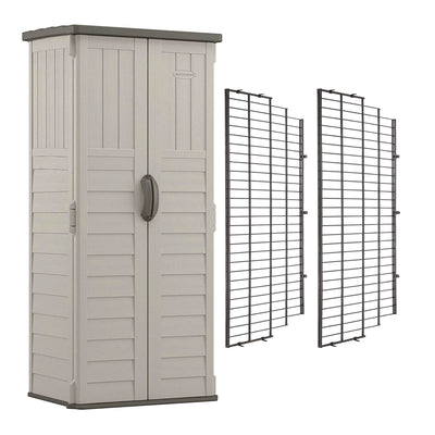 Suncast Vertical Storage Shed Bundled w/ Metal Wire Shelf Rack Shelving (2 Pack)