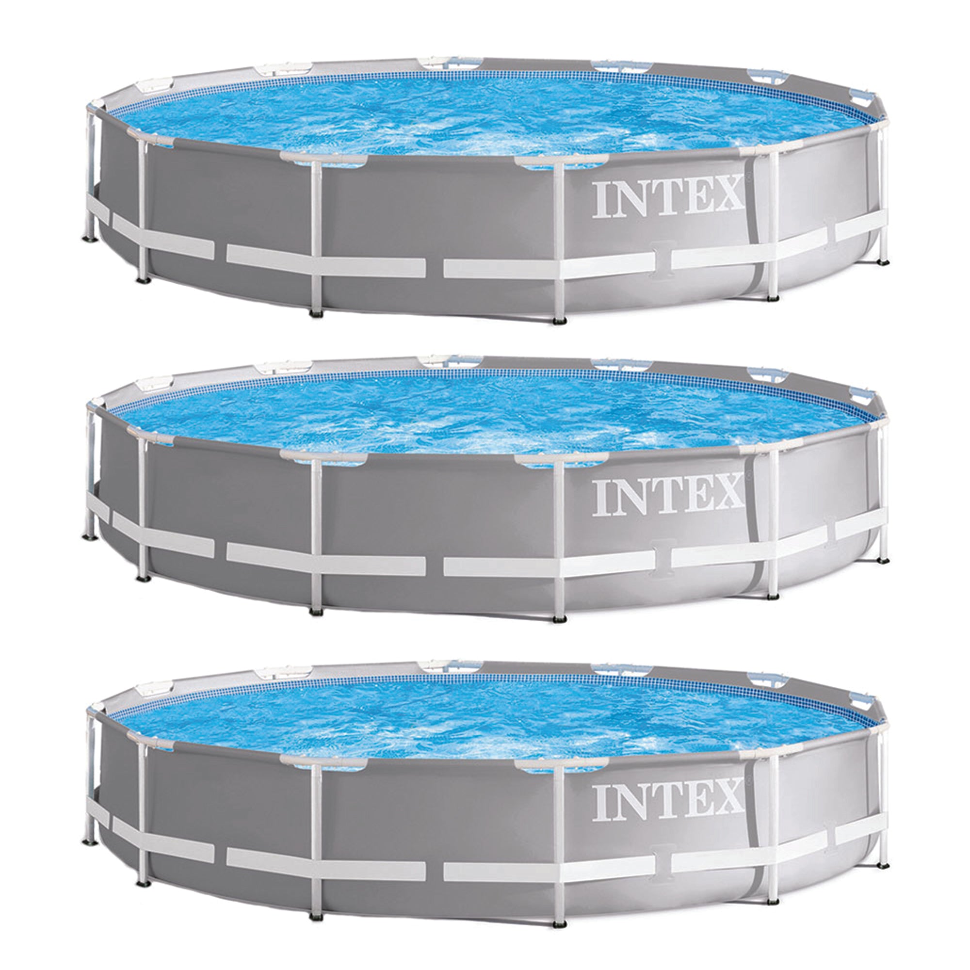 Intex 12 Ft x 30 In Durable Prism Steel Frame Above Ground Swimming Pool (3 Pk)