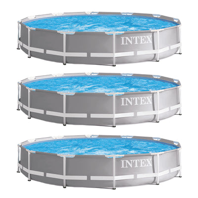 Intex 12 Ft x 30 In Durable Prism Steel Frame Above Ground Swimming Pool (3 Pk)