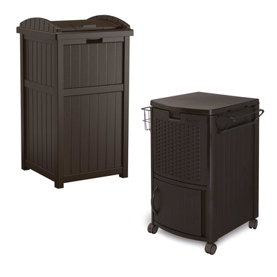 Patio Garbage Waste Trash Can Bundled w/ Patio Cooler w/ Cabinet & Wire Basket - VMInnovations