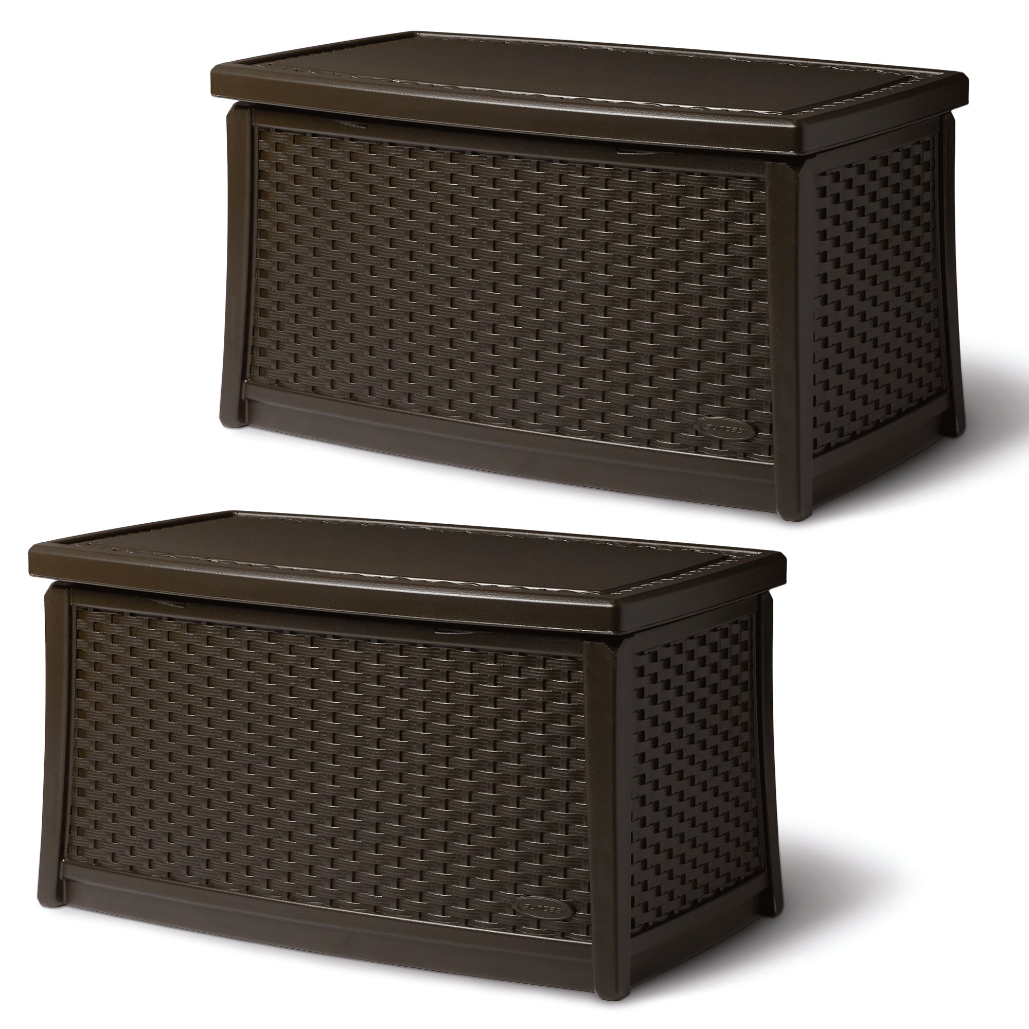 Suncast Elements Outdoor Resin Wicker Coffee Table with Storage, Java (2 Pack)