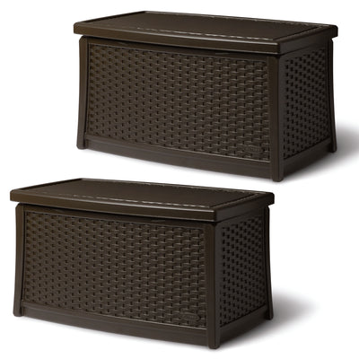 Suncast Elements Outdoor Resin Wicker Coffee Table with Storage, Java (2 Pack)