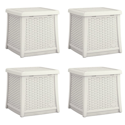 Suncast Elements 13-Gallon Wicker Patio End Table with Storage, White (4 Pack)