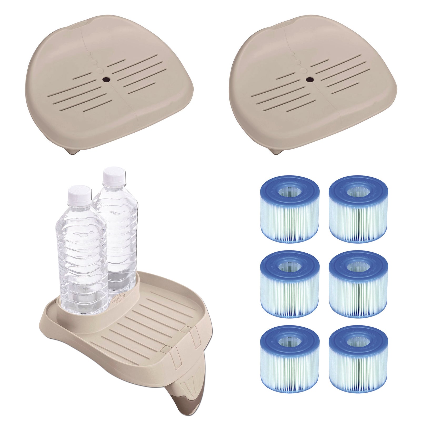 Intex Spa Seat (2 Pack) & Cup Holder/Tray & Type S1 Filter Cartridges (6 Pack) - VMInnovations