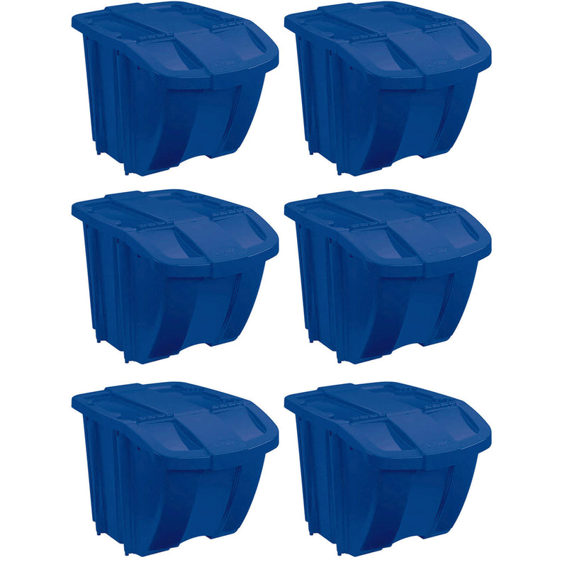 Suncast 18 Gallon Durable Stackable Resin Home Storage Bin w/ Lid, Blue (6 Pack)